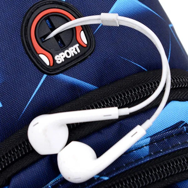 Men's blue oxford cloth sling chest bag with earphone hole and adjustable shoulder strap