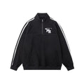 Black Hong Kong style retro sports sweatshirt with stand collar and long sleeves