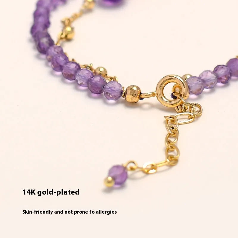 Purple amethyst crystal bracelet with Chinese style design and electroplated finish
