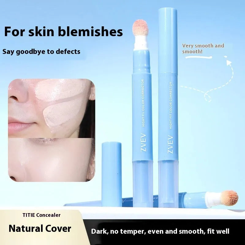 Concealer pen with sponge brush head in brightening, pink flesh, and flesh colour shades.