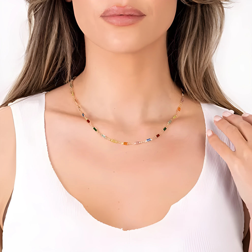 Ladies' geometric crystal necklace with random colour electroplating and adjustable 41-50cm perimeter