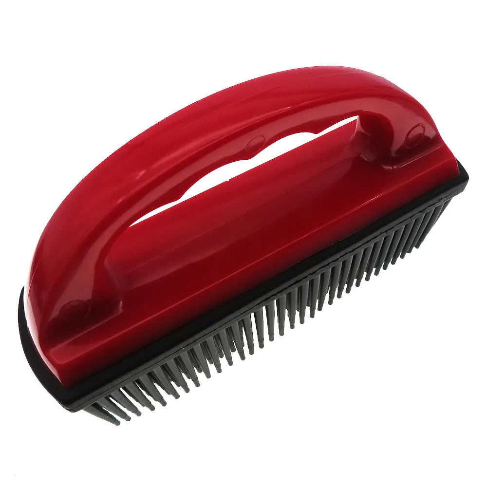 Red pet hair removal brush for dogs, cats and carpet cleaning measuring 160mm by 85mm