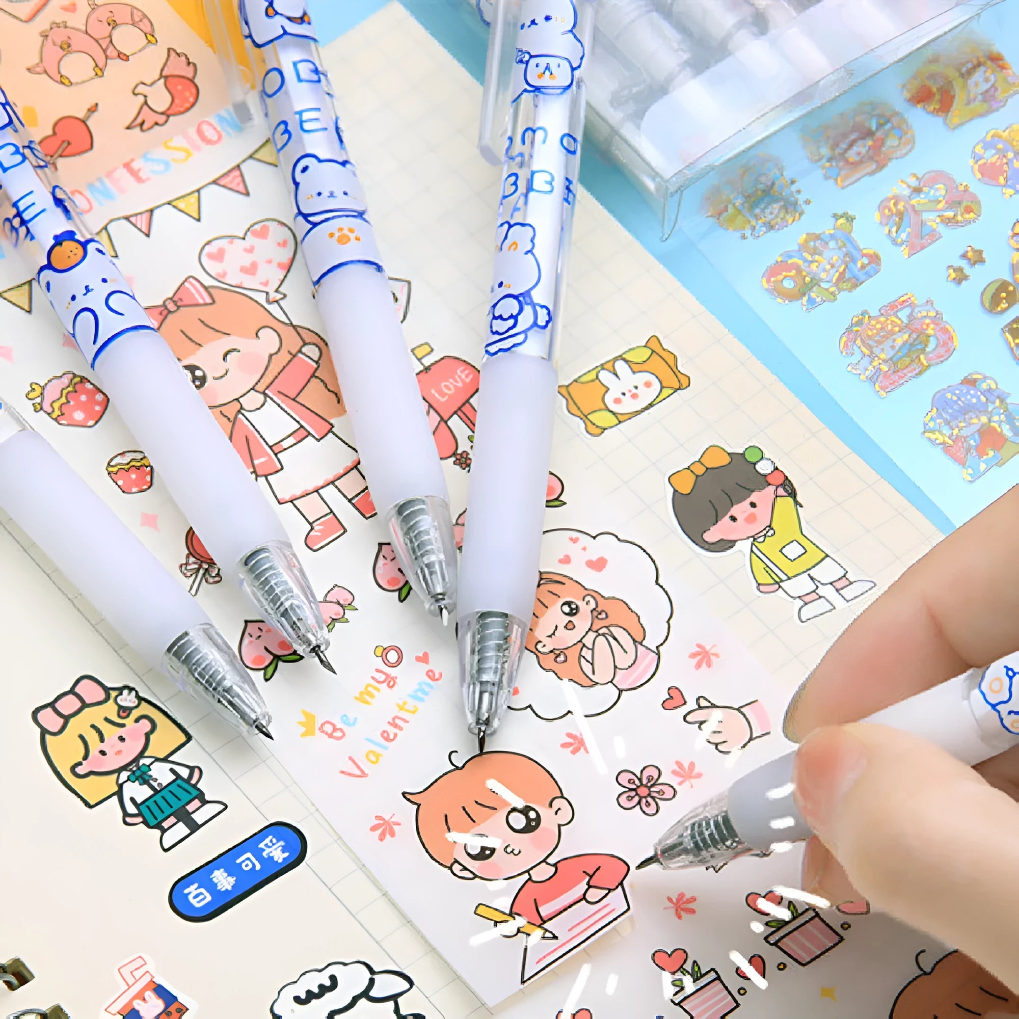 Set of six cartoon animal press pen knives with bear and rabbit designs for craft cutting