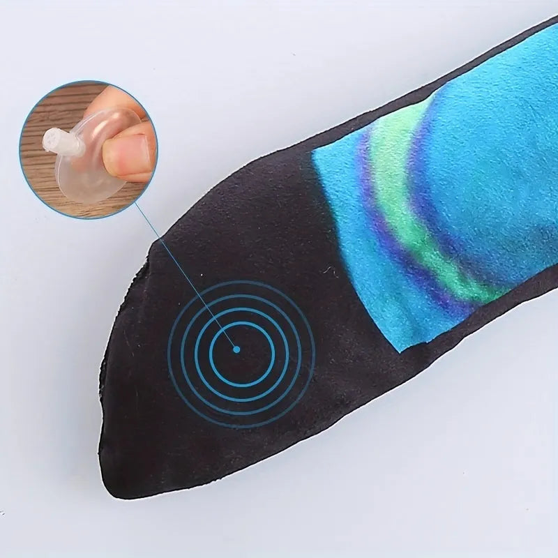 Snake shaped plush dog toy with stripe print and squeaker