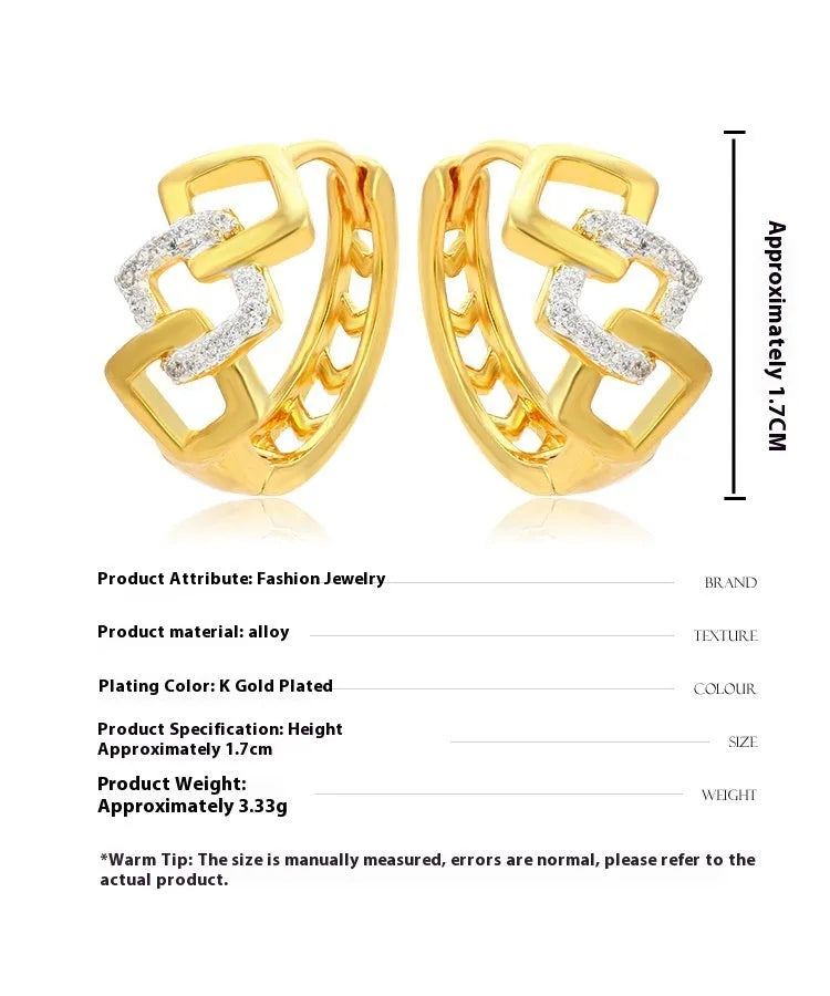Gold geometric hollow-out clip-on earrings for women with alloy construction