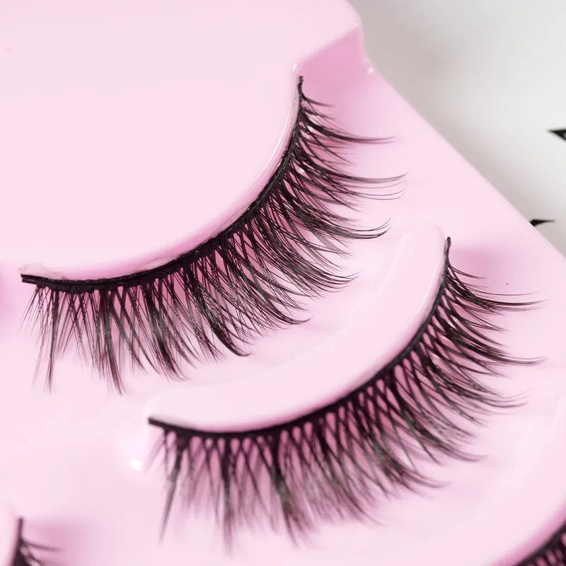 Five pairs of manga style false eyelashes with natural wispy design for anime cosplay and Korean makeup applications