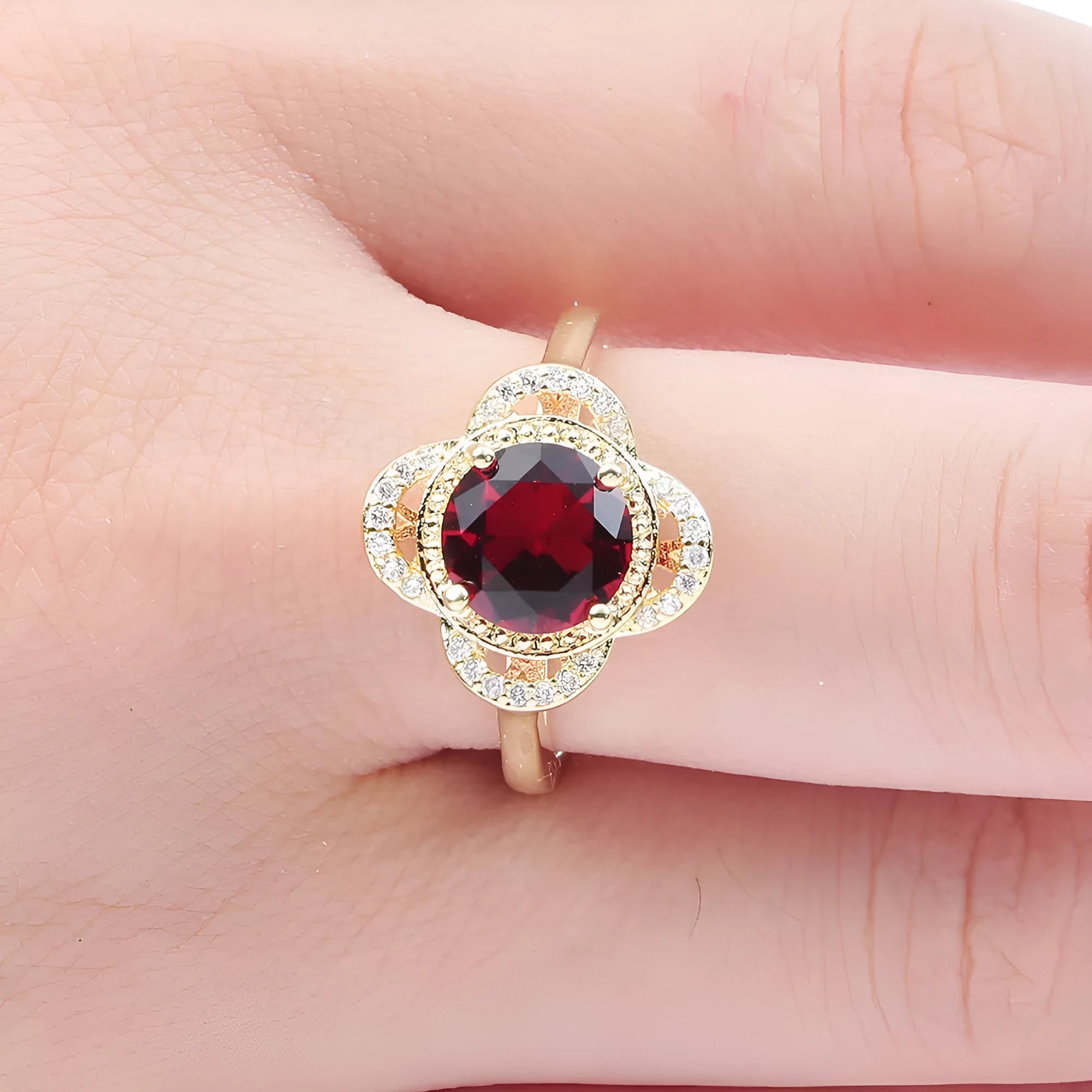 Copper fruit-shaped ring with zircon detailing in colour 10-6-1395, sizes 7-9