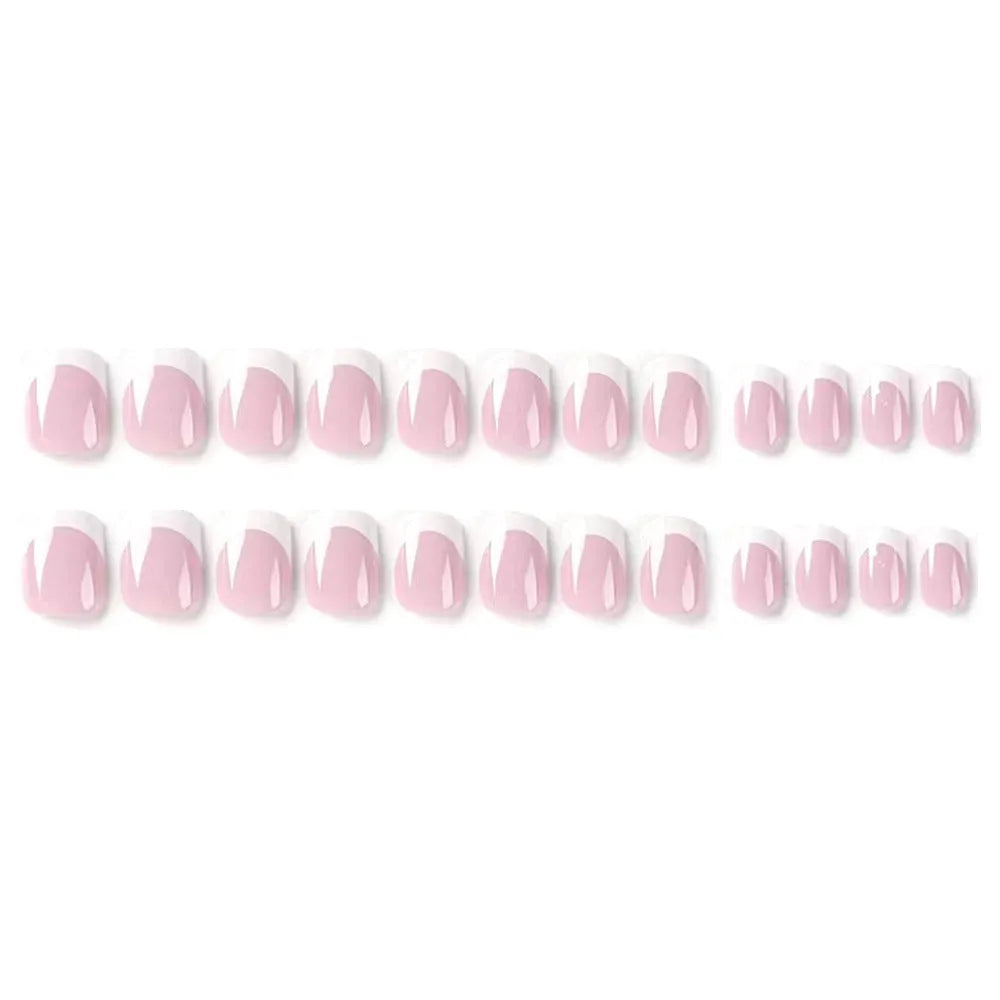 24 white acrylic fake nails with black plaid pattern, artificial nail tips for manicure