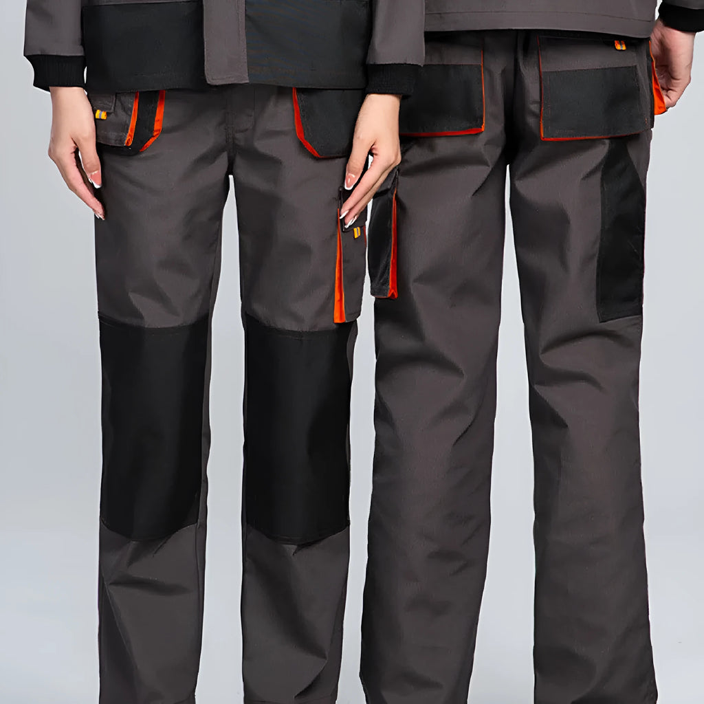 Men's dark gray multi-pocket cargo pants with large pockets and polyester fabric