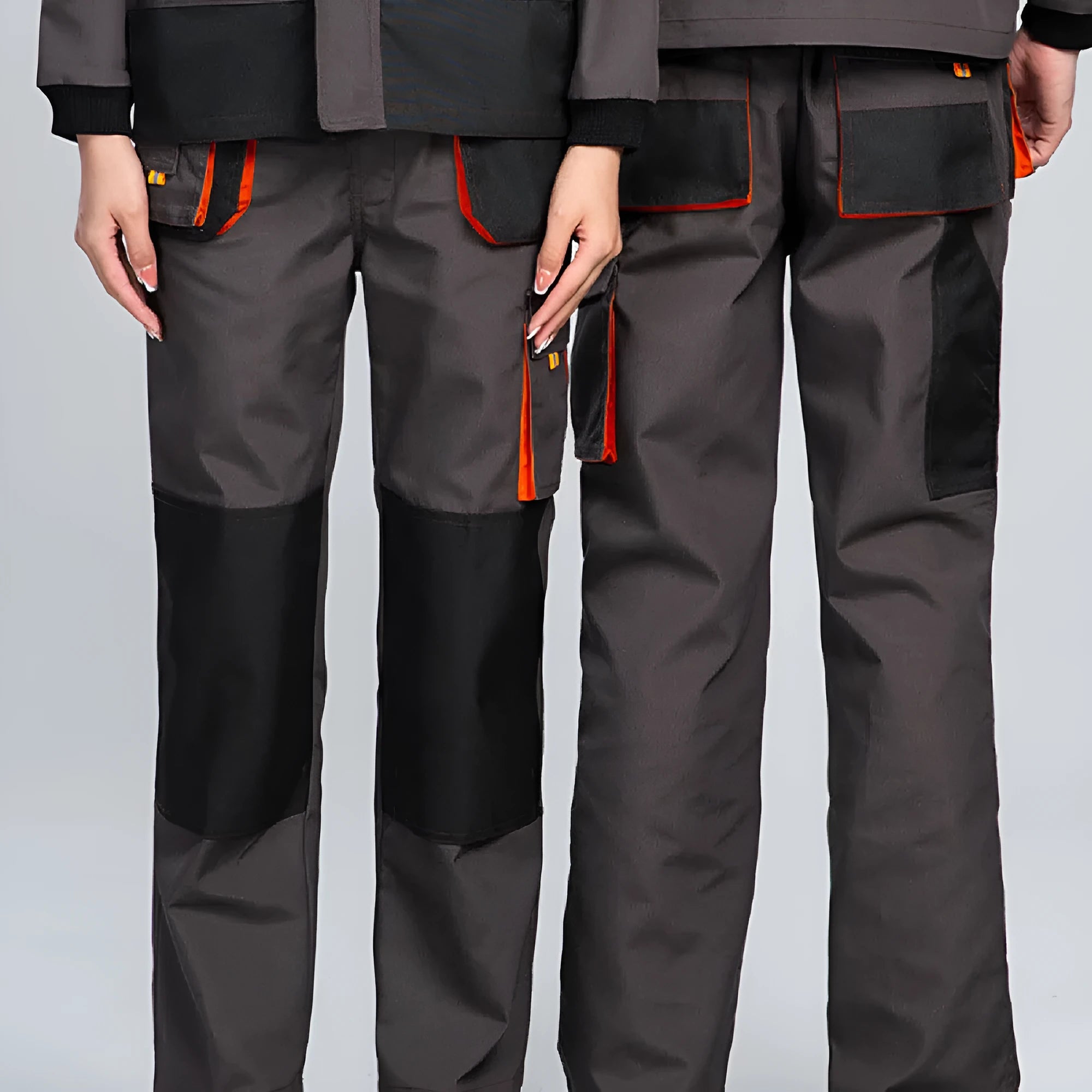 Men's dark gray multi-pocket cargo pants with large pockets and polyester fabric