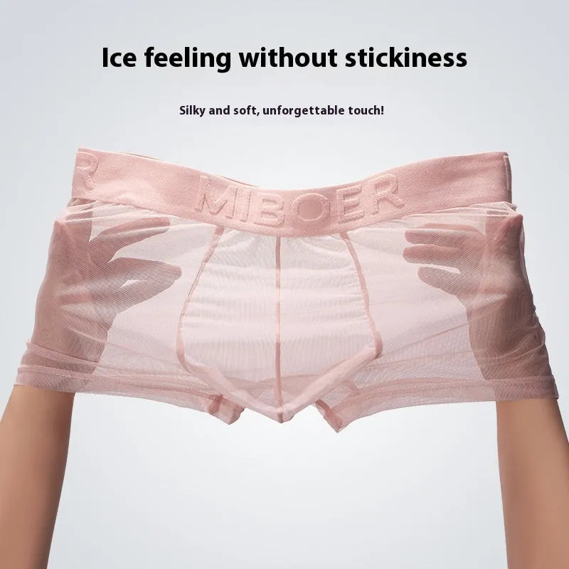 Men's thin invisible boxer shorts in black, white, sapphire blue, skin colour, green, and pink colours