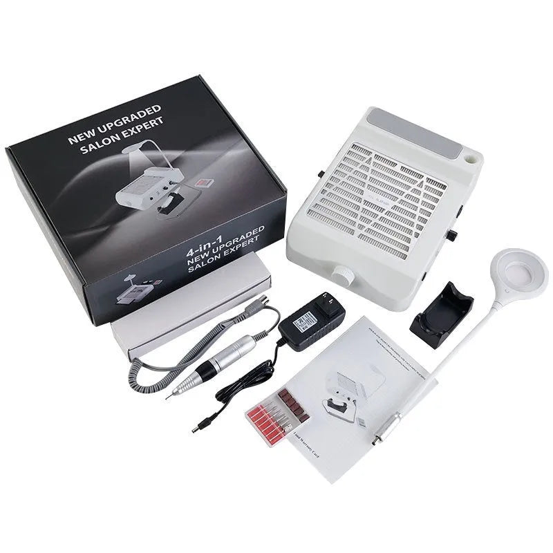 White multifunctional nail polishing machine with built-in vacuum cleaner system.