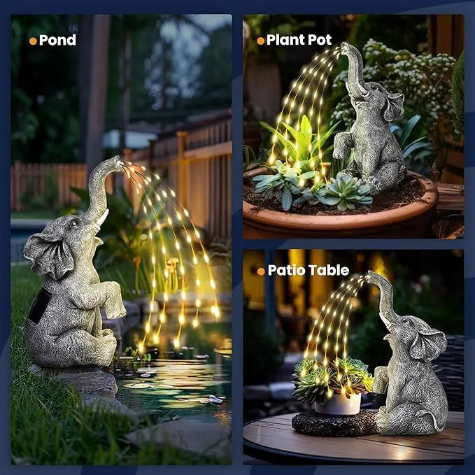 Resin elephant garden sculpture with LED lighting for outdoor decoration