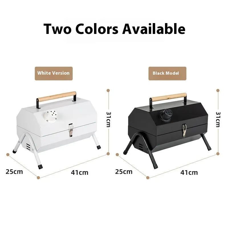 White round portable charcoal grill with detachable carbon tank and barbecue grill for outdoor cooking