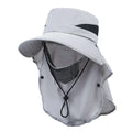 Men's big brim adjustable fisherman sun hat in polyester fabric on a neutral background