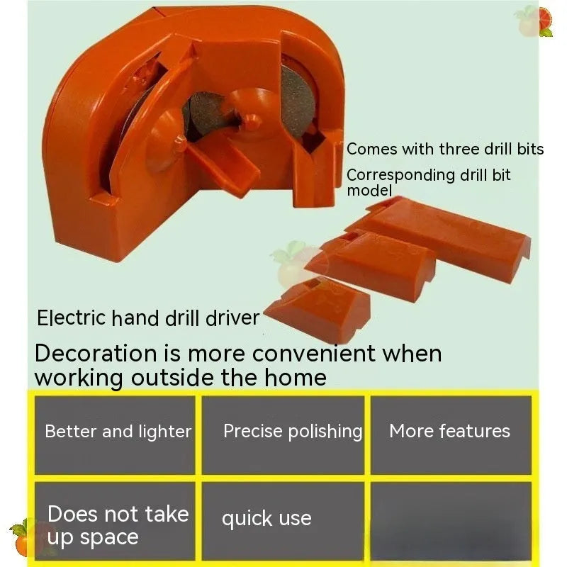 Portable grinding tool with orange and black sanding sets and universal drill attachment