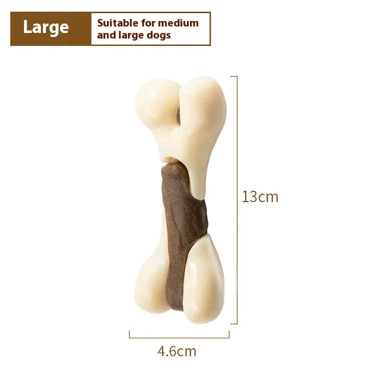 Dog bone grinding rod chew toy in two sizes with cowhide nylon construction