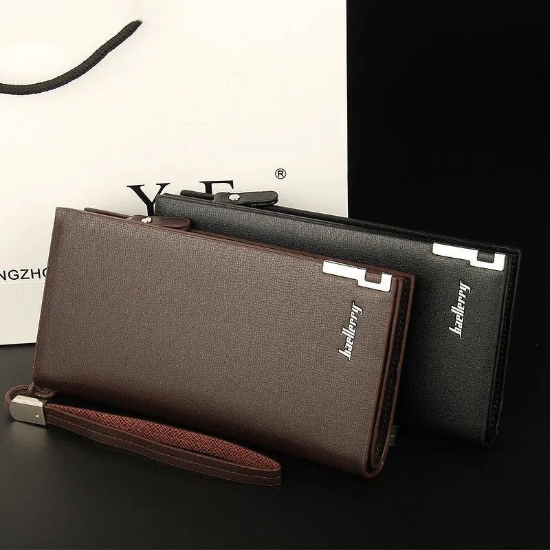 Men's black multifunctional zipper wallet with 7 card slots and RFID blocking technology