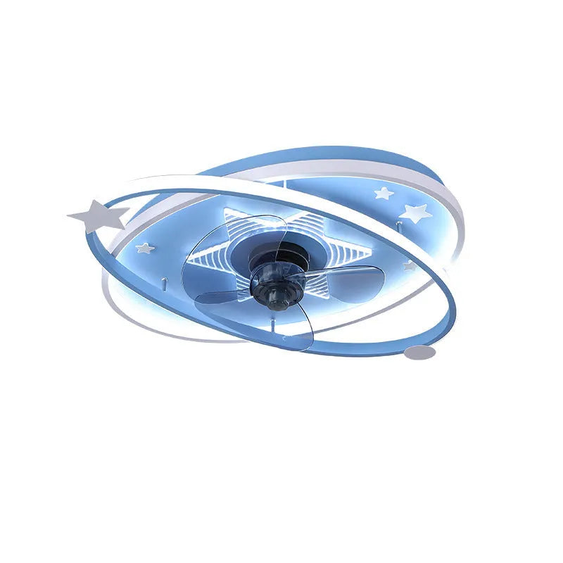 Modern iron chandelier with acrylic shade for children's bedroom, available in blue or pink with remote control