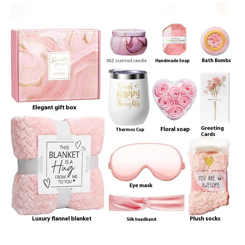 Aromatherapy candle soap bath gift set in modern plastic packaging for birthdays