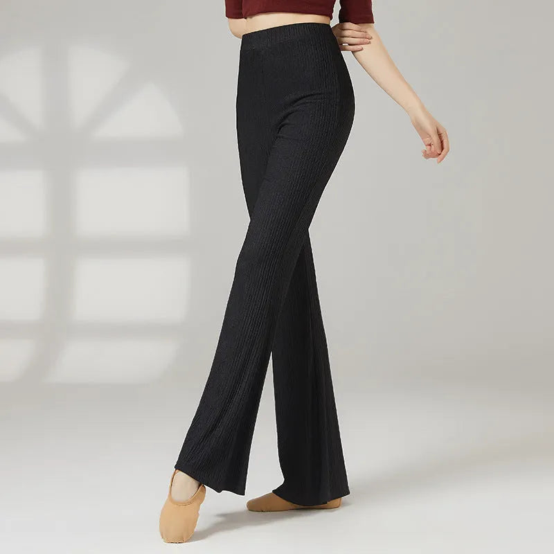 Women's classical dance practice pants in beige apricot colour showing front and back views