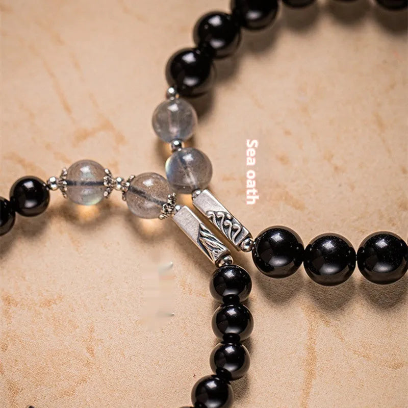 Obsidian Buddha beads couple bracelet DIY kit with 10mm and 8mm beads