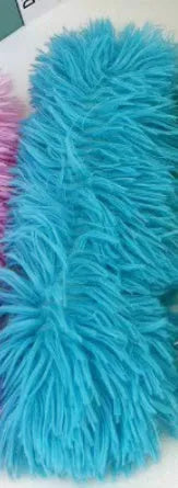 Soft plush cat toy pillow in blue, green, pink, and white colours, shown next to a measuring tape indicating 27cm length.
