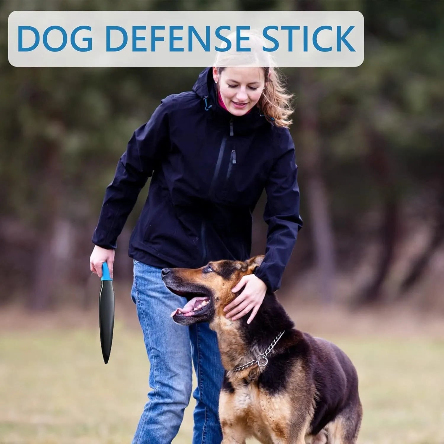 Blue handled nylon dog break stick measuring 35 cm for small to medium breed training