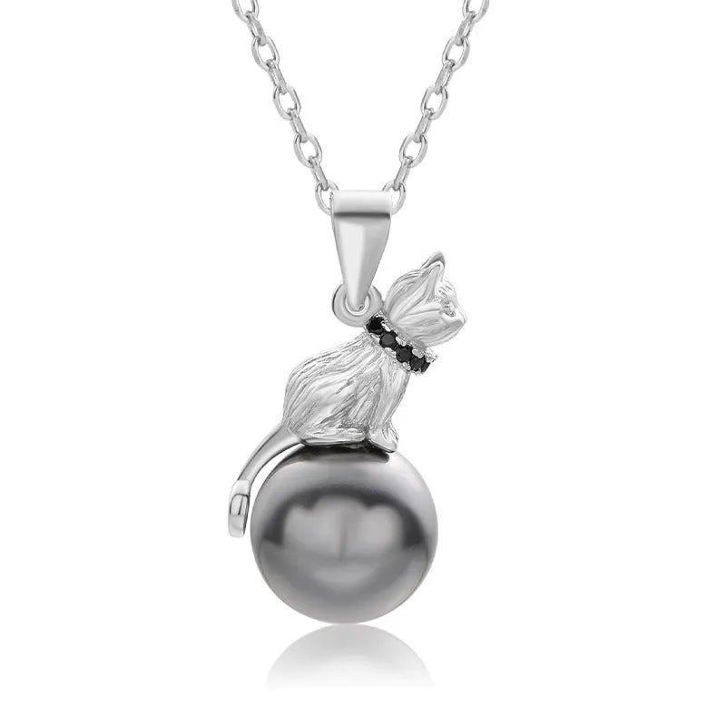 925 sterling silver cat pendant necklace with electroplated finish shown in D2113 and D2114 colour variations