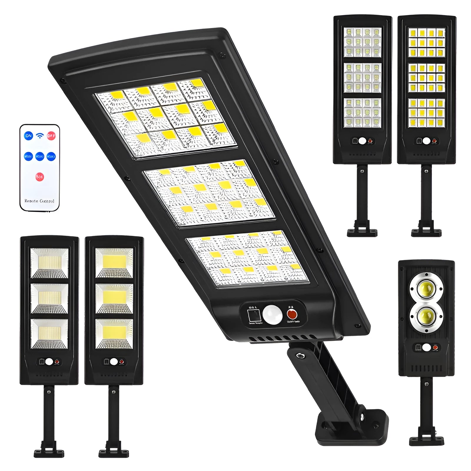 Solar-powered remote control street light with LED illumination for outdoor wall mounting
