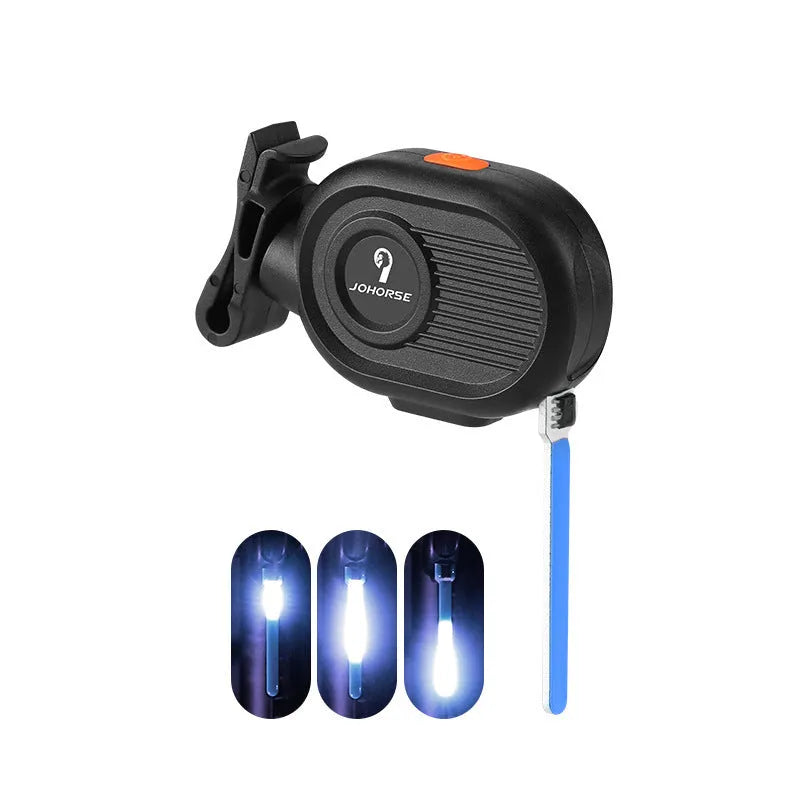 Blue waterfall effect bicycle tail light mounted on a bike seat post, showing dynamic LED light pattern.