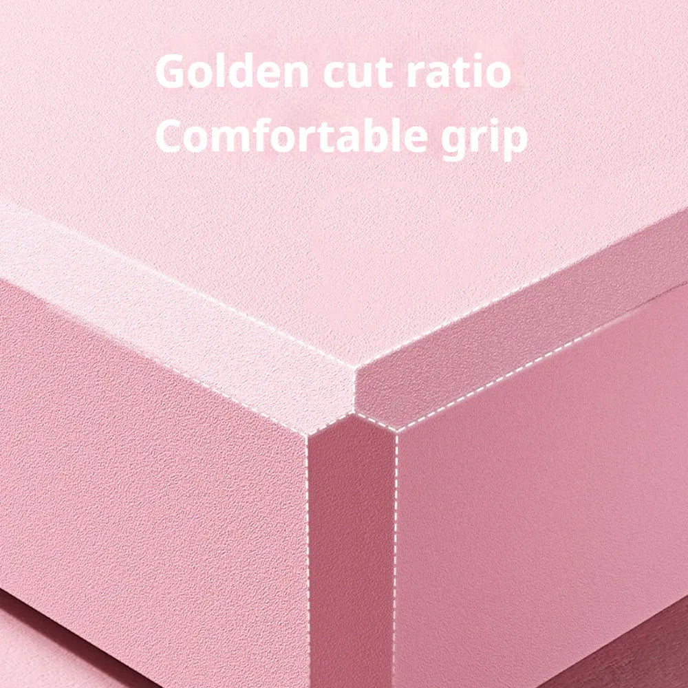 Blue high-density EVA foam yoga block showing ridged sides and hexagonal facets.