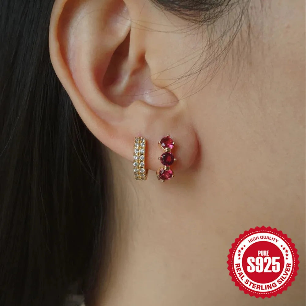 Geometric sunflower design sterling silver earrings with zircon stones in golden finish