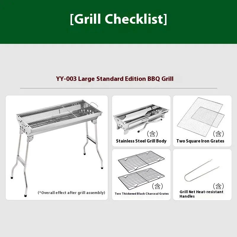 Large stainless steel portable charcoal barbecue oven body with flip design and dual grills