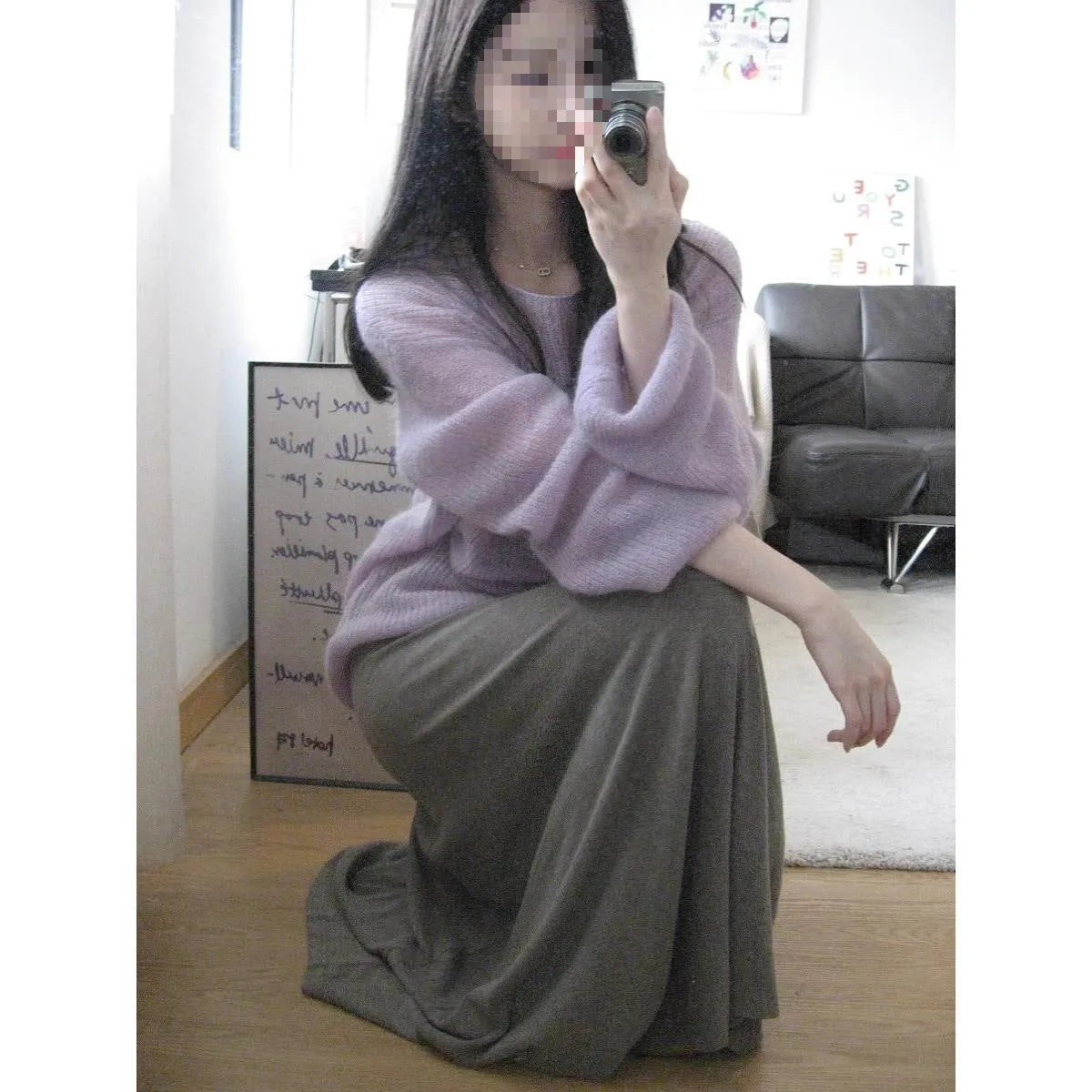 Purple women's blouse with princess sleeves and shoulder strap design in lightweight ice silk fabric