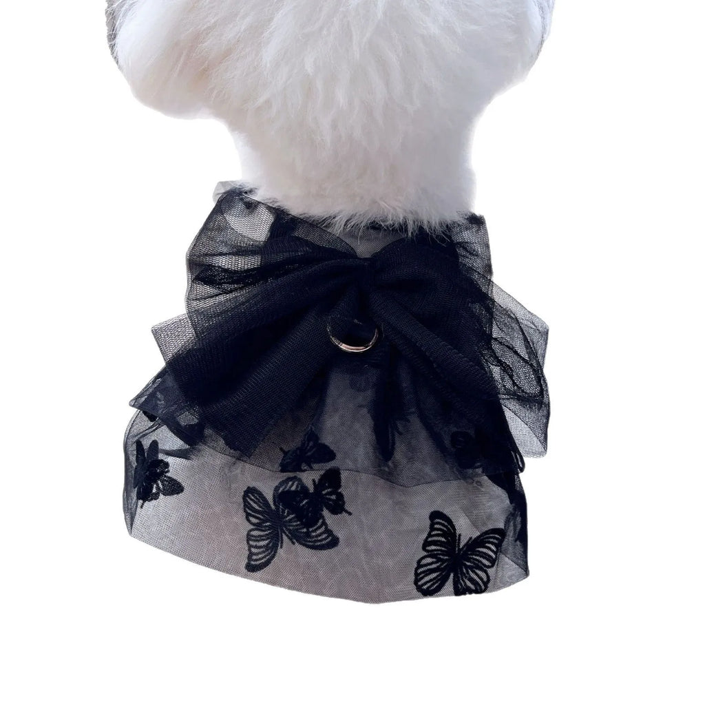 Black gauze princess tulle skirt for a small dog or cat on a white background.