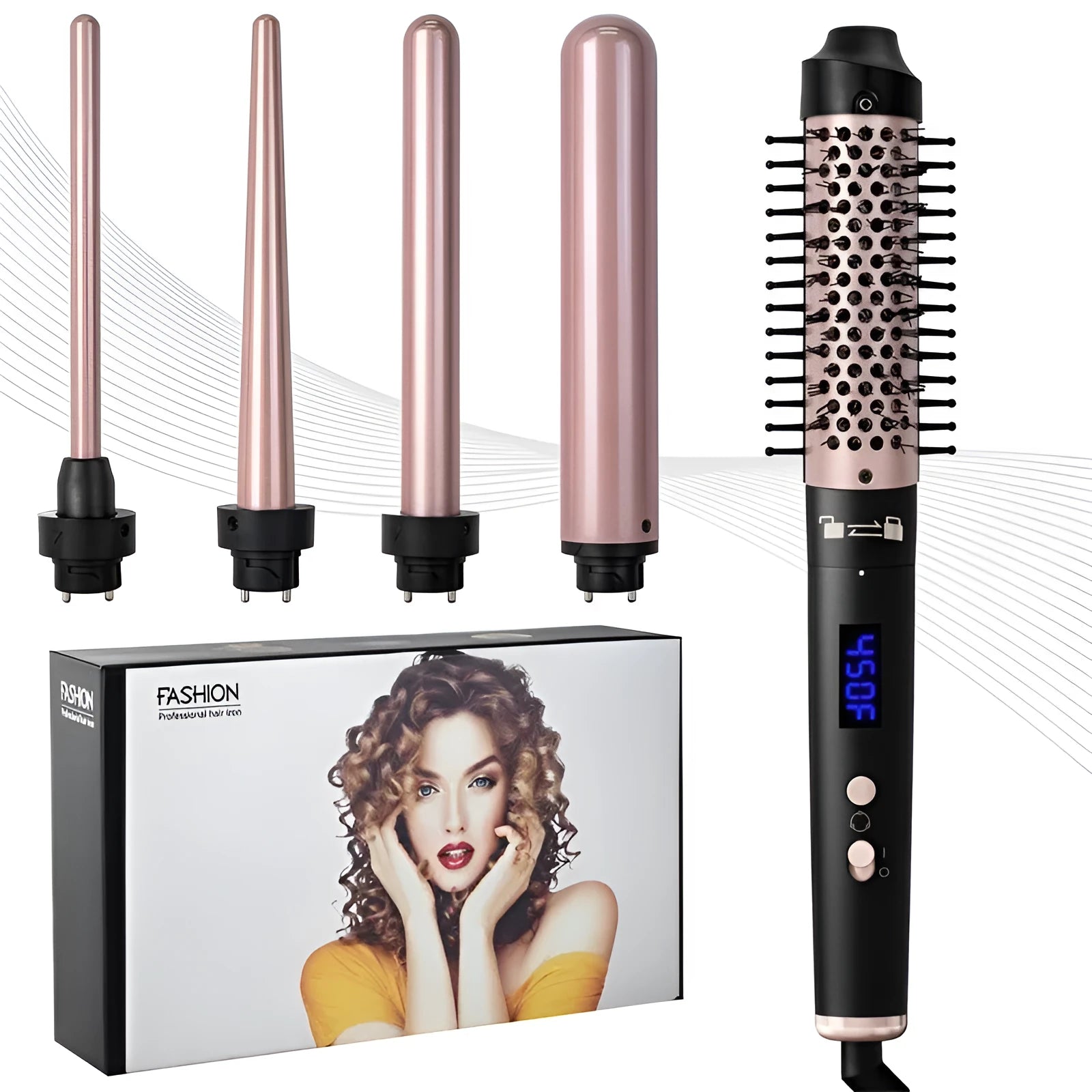 Automatic large wave hair curler in rose gold or black with ABS construction and headband accessories