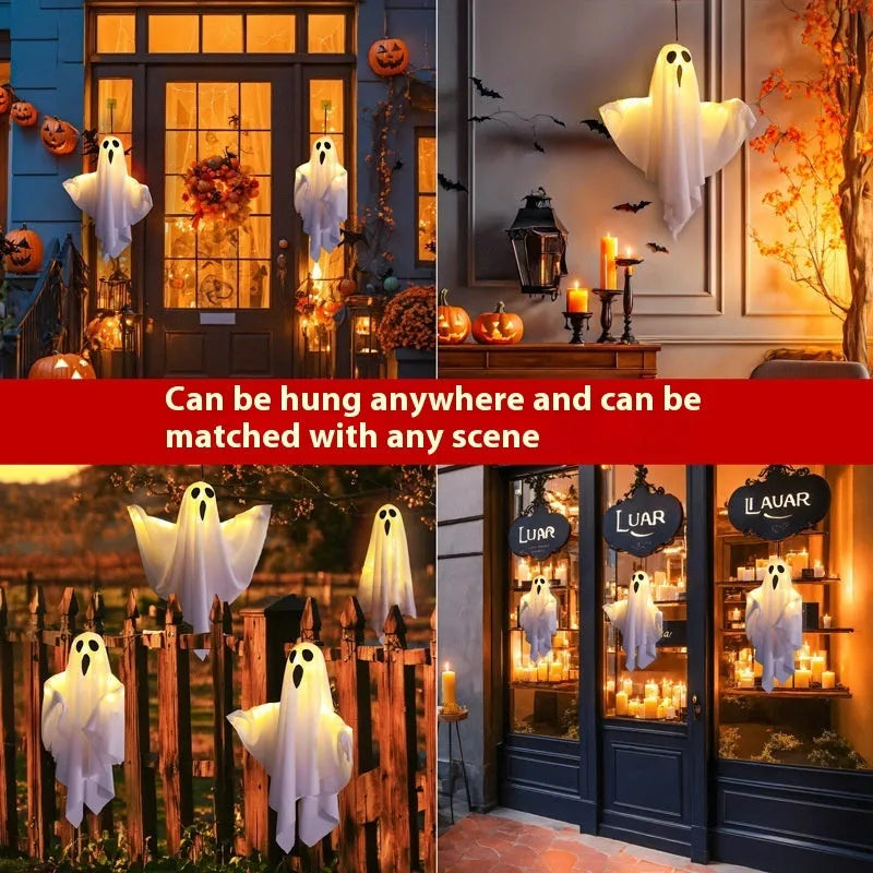White ghost horror party light ornament with cloth construction and Halloween decoration application