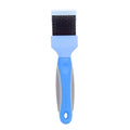 Double-sided pet brush with stainless steel pins on one side and soft bristles on the other