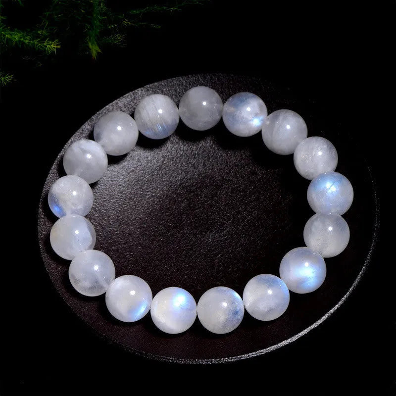 Natural blue moonlight round bead moonstone bracelet with geometric polished beads