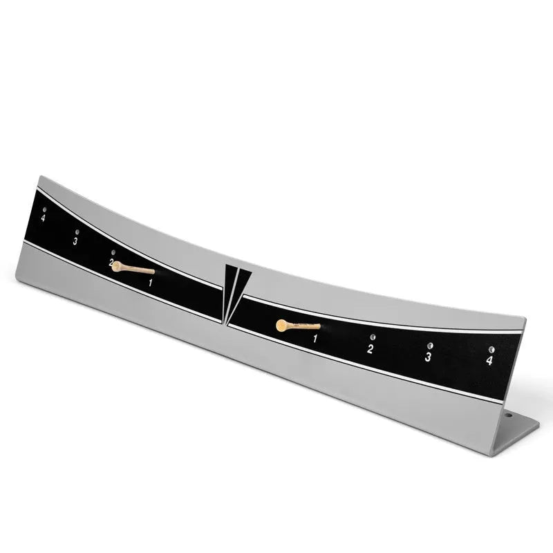 Adjustable golf putter balance simulator made of white PVC with a central training guide.