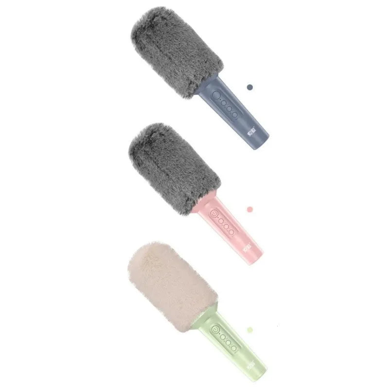Handheld wireless Bluetooth karaoke microphone in pink, blue, and green colour options.