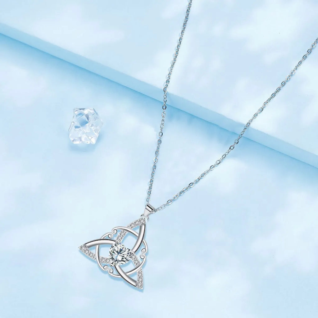 Celtic knot necklace with geometric copper pendant in four colour variations for women