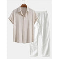 Men's casual linen-look shirt and trousers set in loose fit design with short sleeves