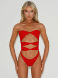 Women's nylon one-piece swimsuit with hollow out detailing in available colours and sizes