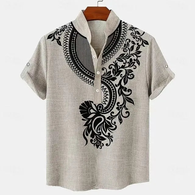 Men's striped casual shirt with personalised buttons in a loose fit, shown in a handsome colour option.