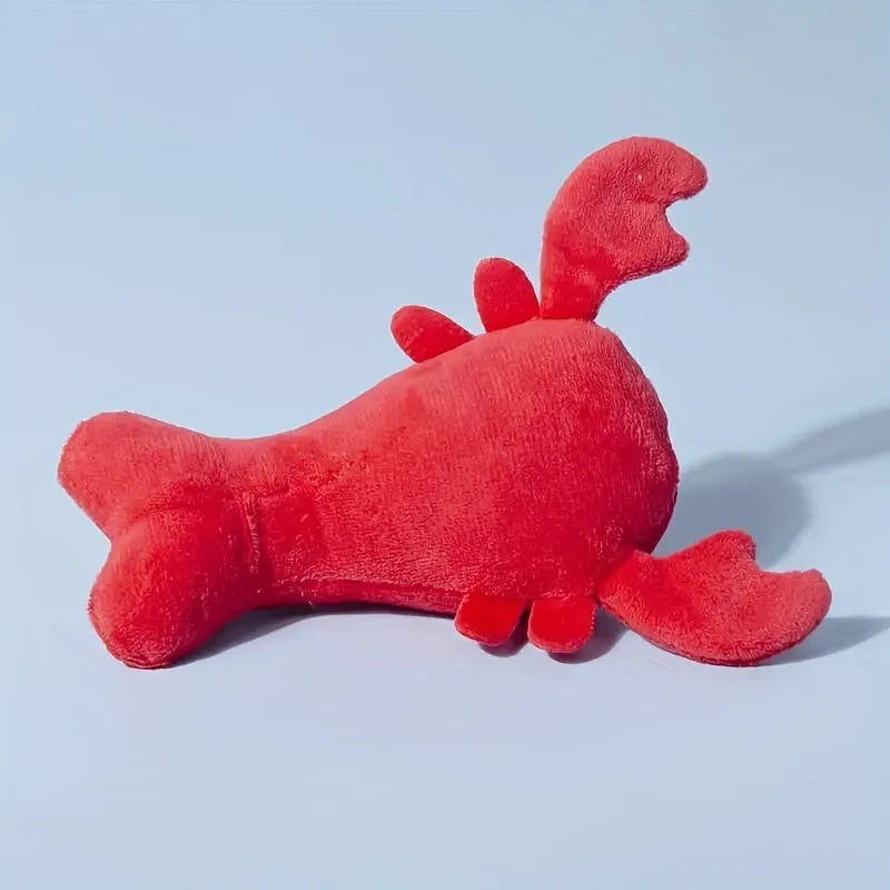 Red lobster crab shaped plush dog toy with squeaker for small medium breeds