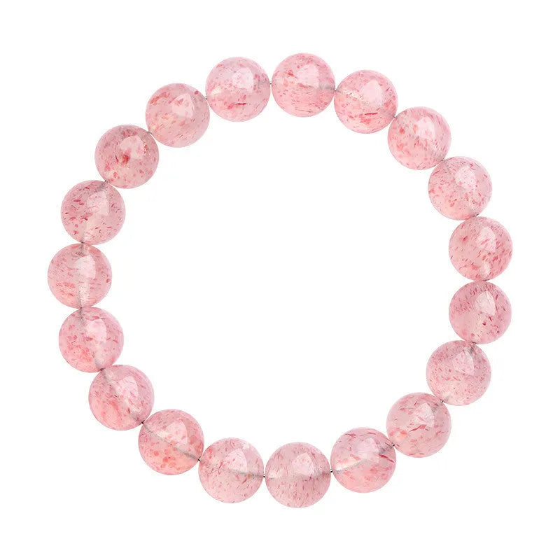 Natural strawberry quartz crystal bracelet with geometric sphere beads measuring 10-10.8mm
