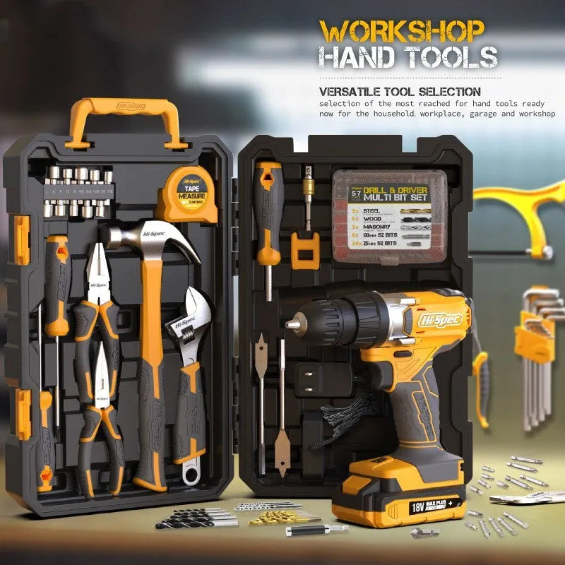 Grey yellow US style 82-piece furniture installation tool set with chrome-vanadium steel tools
