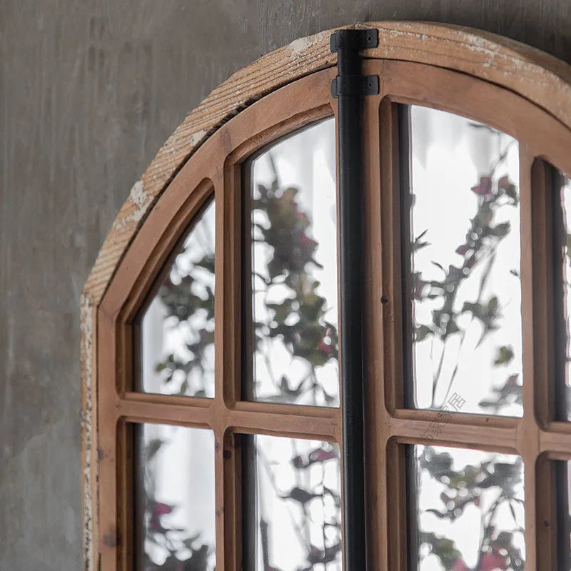 Terrace distressed fake window wall mirror panel in log colour